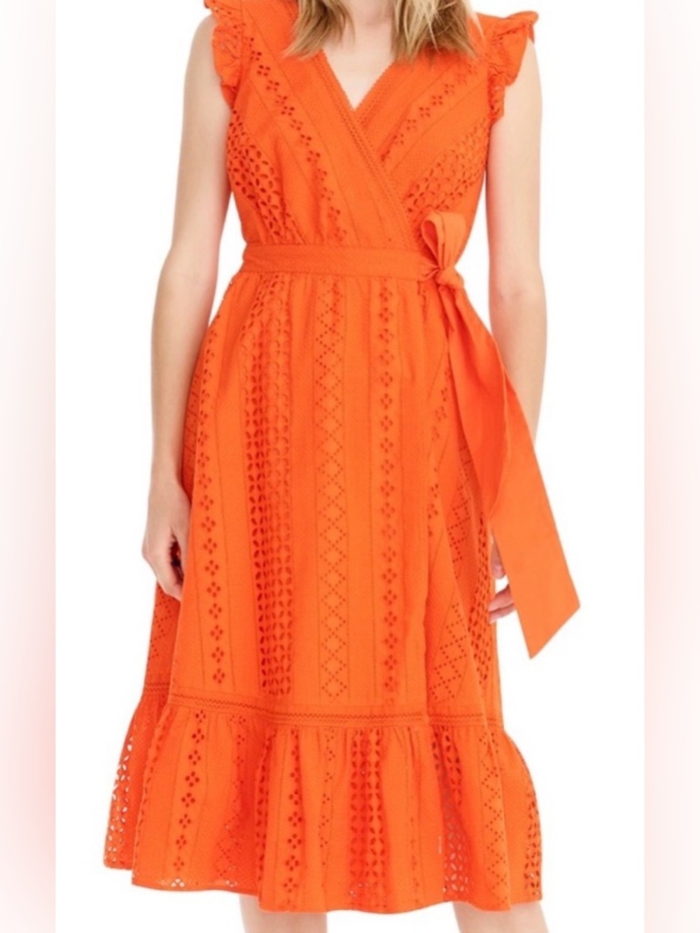 J. Crew Orange Eyelet Wrap Midi Dress